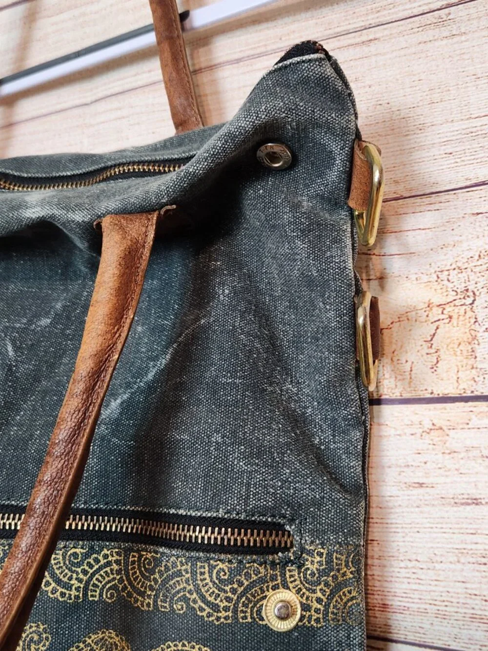 Mona B Denim & Gold Look Canvas Upcycled Drama Queen Foldover Crossbody Bag